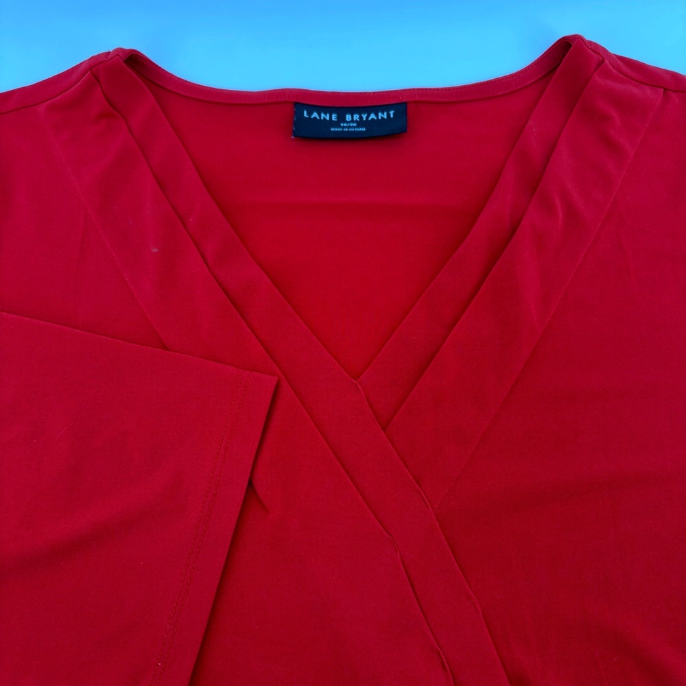 Lane Bryant Womens Red Surplice V-Neck 3/4 Sleeve Faux Wrap Top Size 18/20